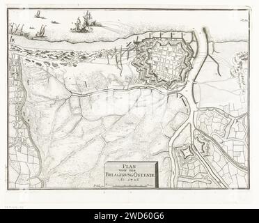 Assedio di Ostenda, 1706, Peter Fehr, 1706 stampa Mappa dell'assedio di Ostenda da parte degli Alleati tra il Signore di Ouwerkerk, la città fu conquistata il 6 luglio 1706. Dettagli delle prestazioni contrassegnati da numeri e lettere, ma manca una legenda. Germania carta incisione mappe delle città. Assedio, posizione guerra Ostenda Foto Stock