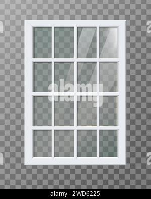 illustrazione realistica dell'icona vettoriale. Finestra rettangolare con cornice in plastica bianca. Illustrazione Vettoriale
