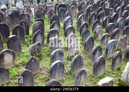 Tempio Gango-ji, un antico tempio buddista con numerose lanterne in pietra e lapidi a Nara, in Giappone. Foto Stock