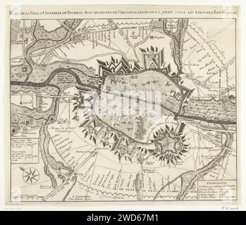 Piano dell'assedio di Tournai, 1709, Anonymous, 1709 stampa mappa di Tournai (Tournai), assediata dagli Alleati dal 29 giugno e presa il 2 settembre 1709. Titolo e iscrizioni in francese. Tipografia: Olanda settentrionale spublisher: Amsterdam cartaceo incisione mappe delle città. Assedio, posizione guerra Torlative Foto Stock