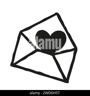 Busta disegnata a mano con cuore realizzata a mano con una linea singola sottile Illustrazione Vettoriale