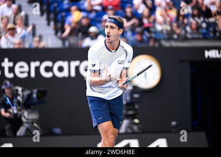 Melbourne, Australie. 18 gennaio 2024. Lorenzo Sonego durante l'Australian Open AO 2024 Grand Slam torneo di tennis il 18 gennaio 2024 al Melbourne Park in Australia. Foto Victor Joly/DPPI Credit: DPPI Media/Alamy Live News Foto Stock