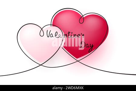 Heart line art, cartolina Happy Valentines Day, 14 febbraio. Vettore Illustrazione Vettoriale