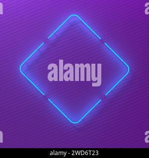 Cornice al neon quadrata su parete viola. Luce blu. illustrazione 3d. Foto Stock