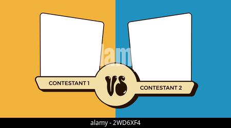 Rispetto al modello retrospettivo. Poster vs Groovy. Copertina da battaglia con emblema e banner vuoto per i nomi dei concorrenti. Illustrazione vettoriale con spazio di copia. Illustrazione Vettoriale