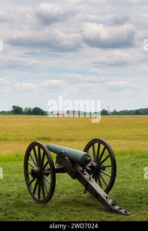 Cannon al Gettysburg National Military Park, campo di battaglia della guerra di secessione americana, a Gettysburg, Pennsylvania, USA Foto Stock