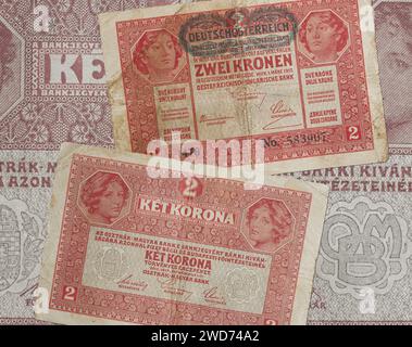 Una vecchia banconota della corona austriaca ungherese. Foto Stock