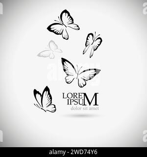 Logo farfalla nero. disegno manuale. Non ai, illustrazione vettoriale Illustrazione Vettoriale