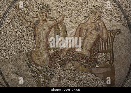 Apollo e Daphne. Pannello a mosaico romano. III-IV secolo d.C. Dettagli. Da Torre de Palma villa lusitana-romana, Monforte, quartiere Portalegre, Portogallo. Museo Archeologico Nazionale. Lisbona, Portogallo. Foto Stock