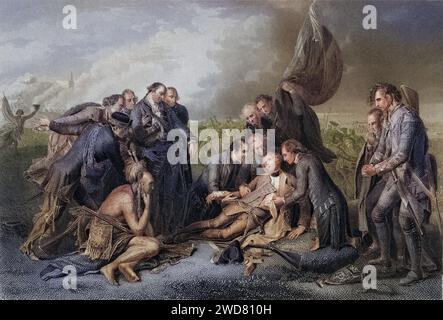 Der Tod von General Wolfe in der Schlacht von Quebec 1759, General James Wolfe, 1727-1759, Britische General, USA, Historisch, digital restaurierte Reproduktion von einer Vorlage aus dem 19. Jahrhundert, data record non indicata Foto Stock