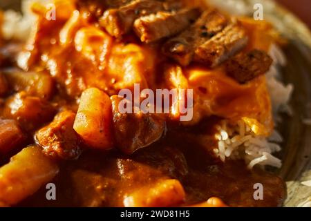 Cotoletta di maiale fritta al curry con riso, cucina giapponese Foto Stock