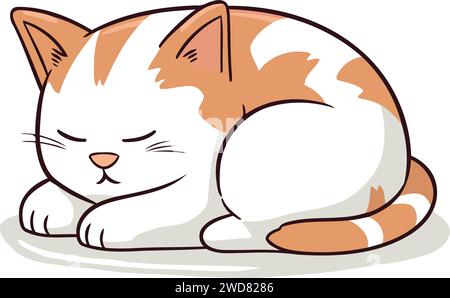 Carino gatto dei cartoni animati che dorme per terra. Illustrazione vettoriale di un gatto. Illustrazione Vettoriale
