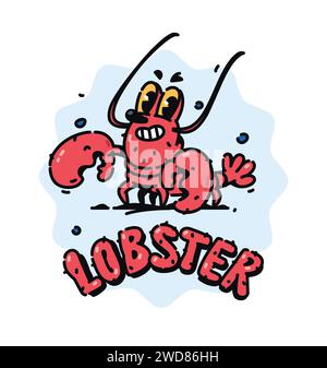 Immagine di una graziosa aragosta rossa. Vettore. Personaggio per bambini dei cartoni animati crostacei. Mascotte eroina per fumetti o aziende. Immagine per il design della T-shirt. Re Illustrazione Vettoriale