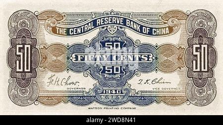 50 centesimi - Central Reserve Bank of China (Repubblica 29 - 1940) 06. Foto Stock