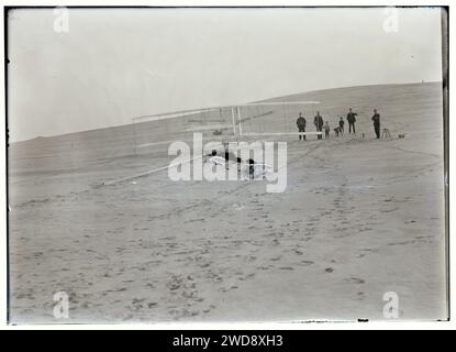 Wright Brothers - macchina 1903 sulla pista di lancio di Big Kill Devil Hill, prima del 14 dicembre Foto Stock