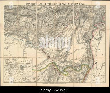 1880 Mappa degli afghani di Stanford durante la seconda guerra anglo-afghana. Foto Stock