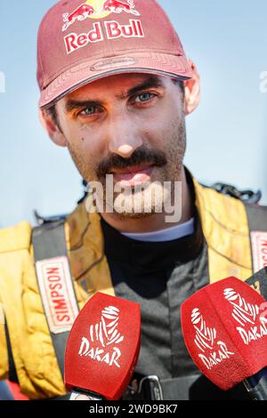 DE MEVIUS Guillaume (bel), Overdrive Racing, Toyota Hilux, FIA Ultimate, linea di arrivo verticale, arrivee, durante la fase 12 della Dakar 2024 il 19 gennaio 2024 intorno a Yanbu, Arabia Saudita Foto Stock