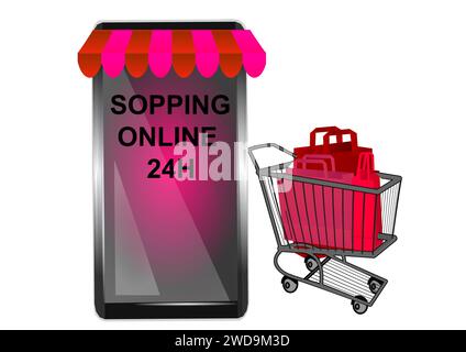 shopping online 24 ore su 24 illustrazione astratta dello shopping Illustrazione Vettoriale