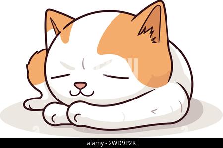 Carino gatto dei cartoni animati che dorme per terra. Illustrazione vettoriale. Isolato su sfondo bianco. Illustrazione Vettoriale