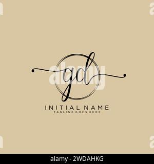 Logo GD iniziale calligrafia con cerchio Illustrazione Vettoriale