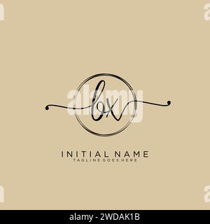 Logo BX iniziale calligrafia con cerchio Illustrazione Vettoriale