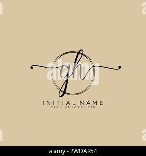 Logo GH iniziale calligrafia con cerchio Illustrazione Vettoriale