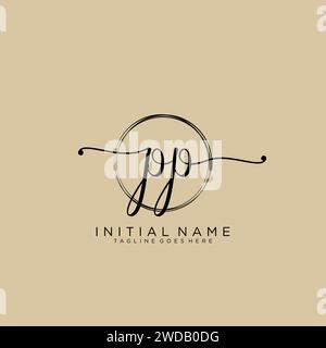 Logo scritto a mano iniziale in PP con cerchio Illustrazione Vettoriale