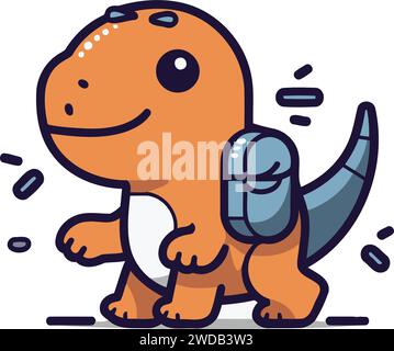 Adorabile dinosauro con le cuffie. Illustrazione vettoriale in stile doodle. Illustrazione Vettoriale