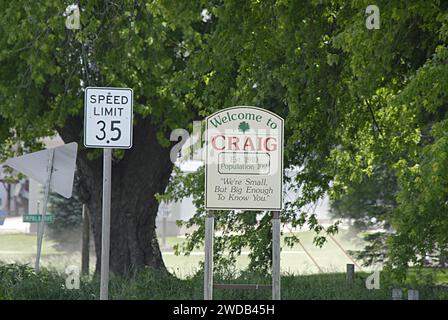 CRAIG/ PLYMOUTH COUNTY/IOWA /USA- Benvenuti a craig est.1910 Polulation 102 e siamo piccoli ma grandi per conoscervi regnanti america 13 GIUGNO 2014 Foto Stock