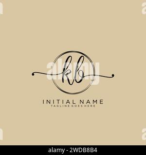 Logo della calligrafia iniziale KB con cerchio Illustrazione Vettoriale