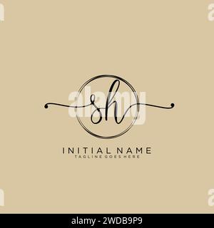 Logo SH iniziale calligrafia con cerchio Illustrazione Vettoriale