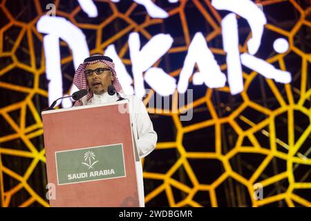 Sar Prince Khalid bin Sultan al-Abdullah al-Faisal, President de la Saudi Automobile & Motorcycle Federation e Saudi Motorsport Company, ritratto durante il podio finale della Dakar 2024 il 19 gennaio 2024 a Yanbu, Arabia Saudita Credit: Independent Photo Agency/Alamy Live News Foto Stock