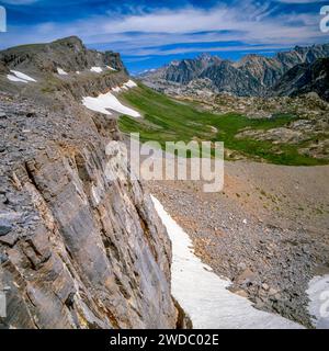 The Wall, Hurricane Pass, Schoolroom Glacier, Upper Cascade Canyon, Grand Teton National Park, Wyoming Foto Stock