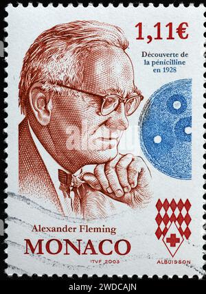 Alexander Fleming sul francobollo di Monaco Foto Stock
