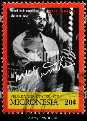 Foto di Gandhi su francobollo della Micronesia Foto Stock