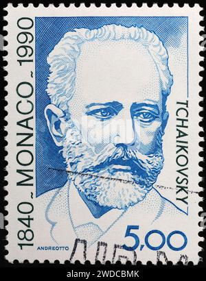 Pyotr Ilyich Tchaikovsky su francobollo di Monaco Foto Stock