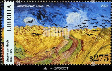 Wheatfield con corvi di Vincent Van Gogh su francobollo Foto Stock