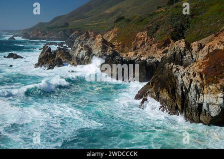 Costa rocciosa, Garrapata State Park, Big Sur Coast Highway Scenic Byway, California Foto Stock