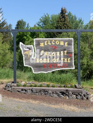 Palouse, Washington, USA - 23 maggio 2023; firma per dare il benvenuto a Polouse, sede dei vichinghi nel sud-est dello stato di Washington Foto Stock