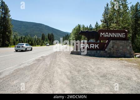 Cartello d'ingresso al Manning Park, British Columbia, Canada Foto Stock