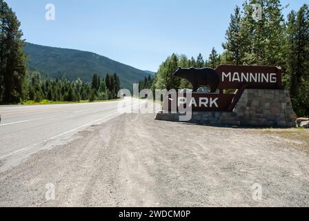 Cartello d'ingresso al Manning Park, British Columbia, Canada Foto Stock