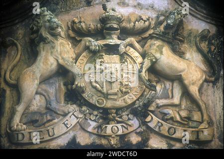 Stemma britannico, preso nel 2004, Old Gate, Galle Fort, Galle, Colombo, Sri Lanka Foto Stock
