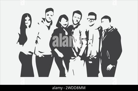 Radiant Unity, sagome gioiose di giovani che abbracciano insieme Illustrazione Vettoriale