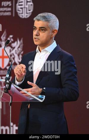 Londra, Regno Unito. 20 gennaio 2023. Il sindaco di Londra Sadiq Khan parla alla Conferenza di Capodanno della Fabian Society del 2024, a Guildhall a Londra. Il credito fotografico dovrebbe essere: Matt Crossick/Empics/Alamy Live News Foto Stock