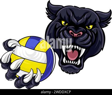 Mascotte con artiglio a sfera da pallavolo con stampa leopardata Panther Jaguar Illustrazione Vettoriale