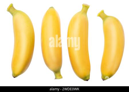 Raccolta di banane baby su sfondo bianco. Il file contiene percorsi di ritaglio. Foto Stock