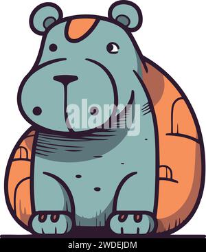 Hippo seduto. Carino animale da cartoni animati. Illustrazione vettoriale. Illustrazione Vettoriale