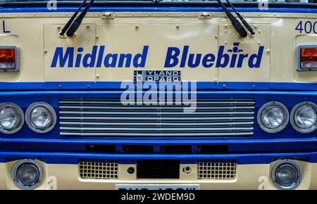 Autobus d'epoca Midland Bluebird al Glasgow Vintage Vehicle Trust, Bridgeton Garage, Glasgow Foto Stock