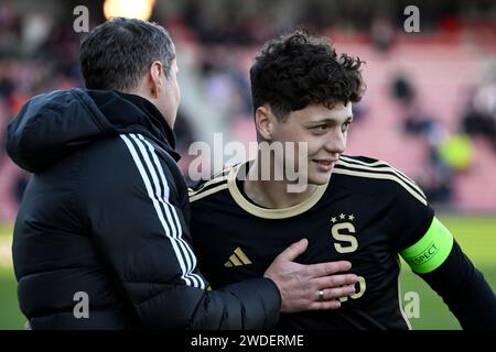 Praga, Repubblica Ceca. 20 gennaio 2024. Ladislav Krejci (Sparta), giusto, si vede durante una partita preparatoria contro lo Sparta Praha FC Copenhagen, a Praga, Repubblica Ceca, il 20 gennaio 2024. Credito: Ondrej Deml/CTK Photo/Alamy Live News Foto Stock