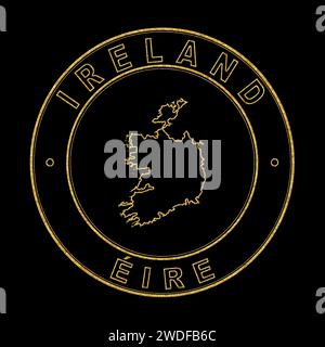 Mappa dell'Irlanda, Golden Stamp Black background, Clipping Path Foto Stock